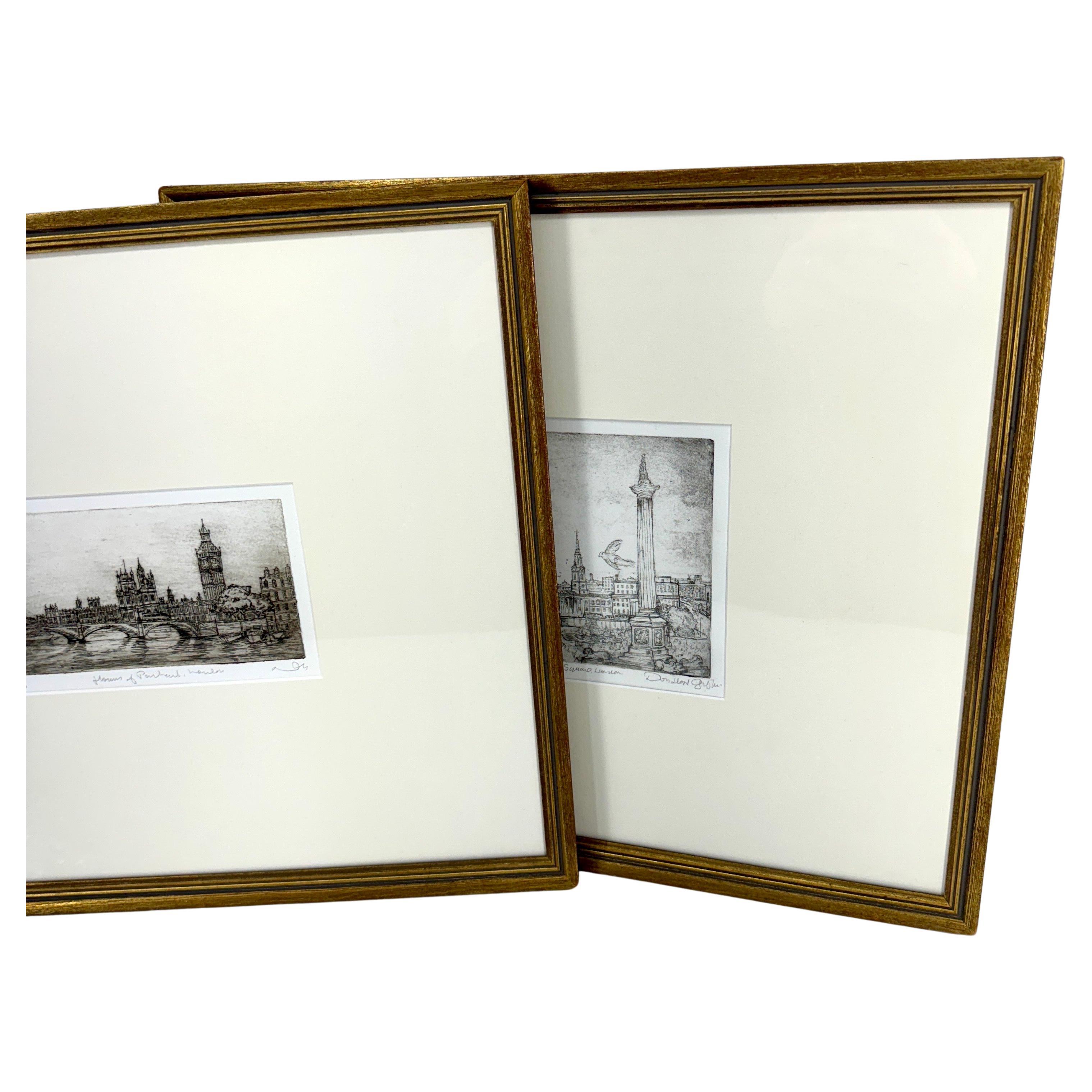Hand-Crafted Set of 3 Signed Dorothy Griffiths Etchings of London Scenes For Sale