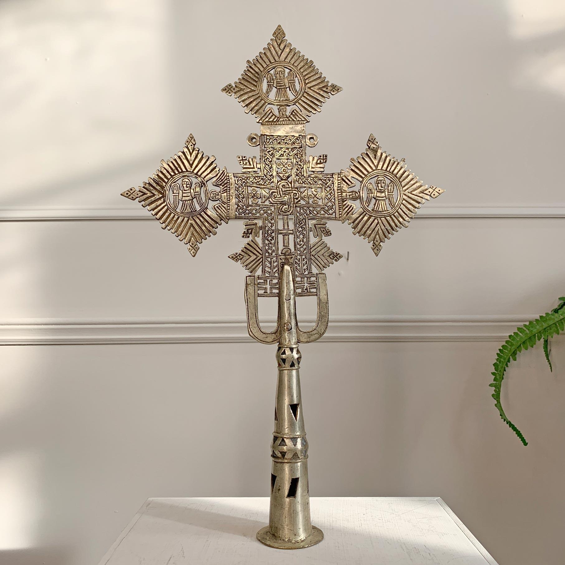 Greek Revival Set of 3 Silver Ethiopian Processional Crosses