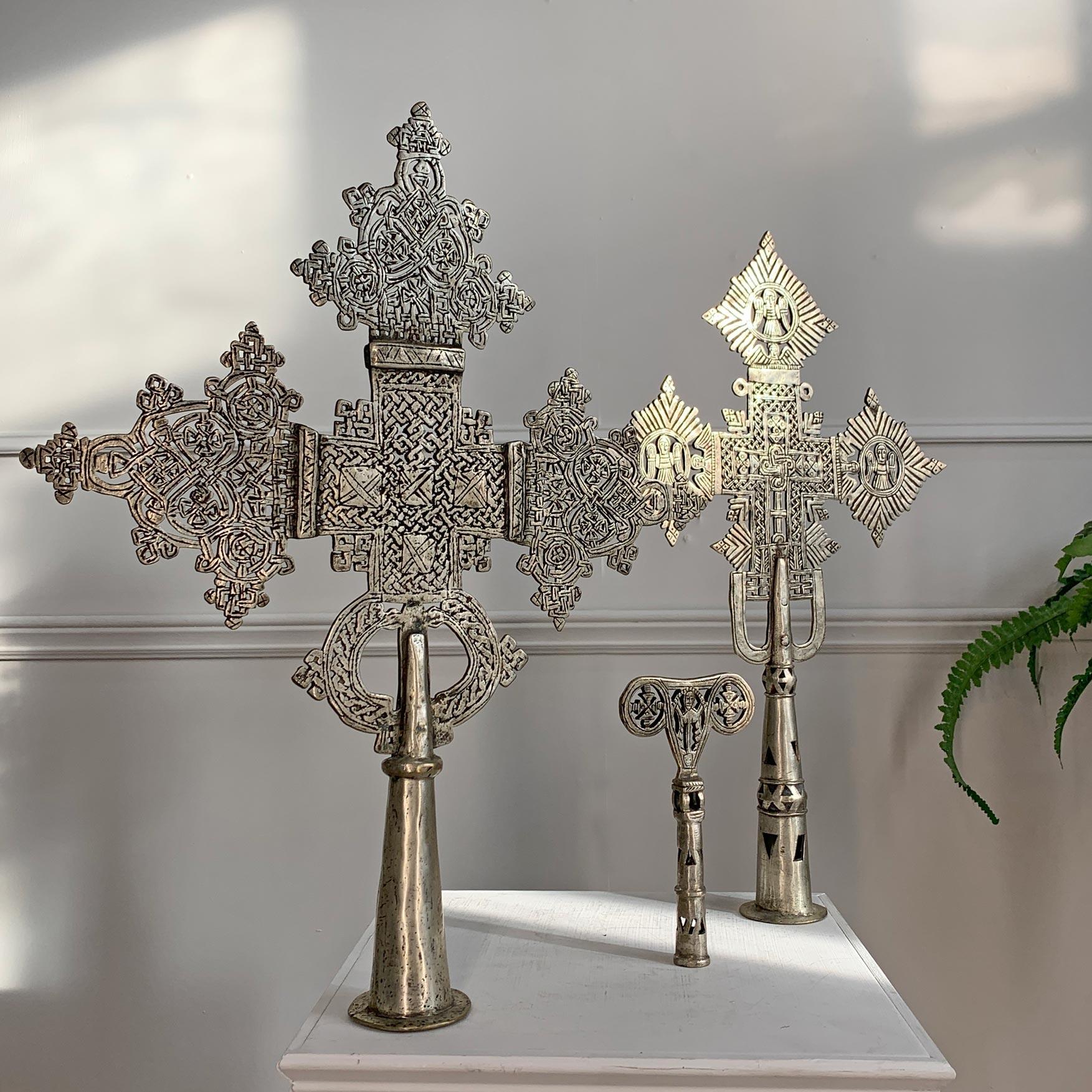 19th Century Set of 3 Silver Ethiopian Processional Crosses