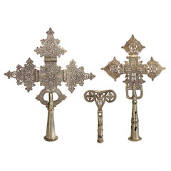 Antique Set of 3 Silver Ethiopian Processional Crosses