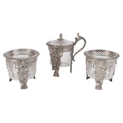 Set di 3 saliere d'argento e un vasetto per la senape, Naudin L.N., Francia, 1819 - 1838