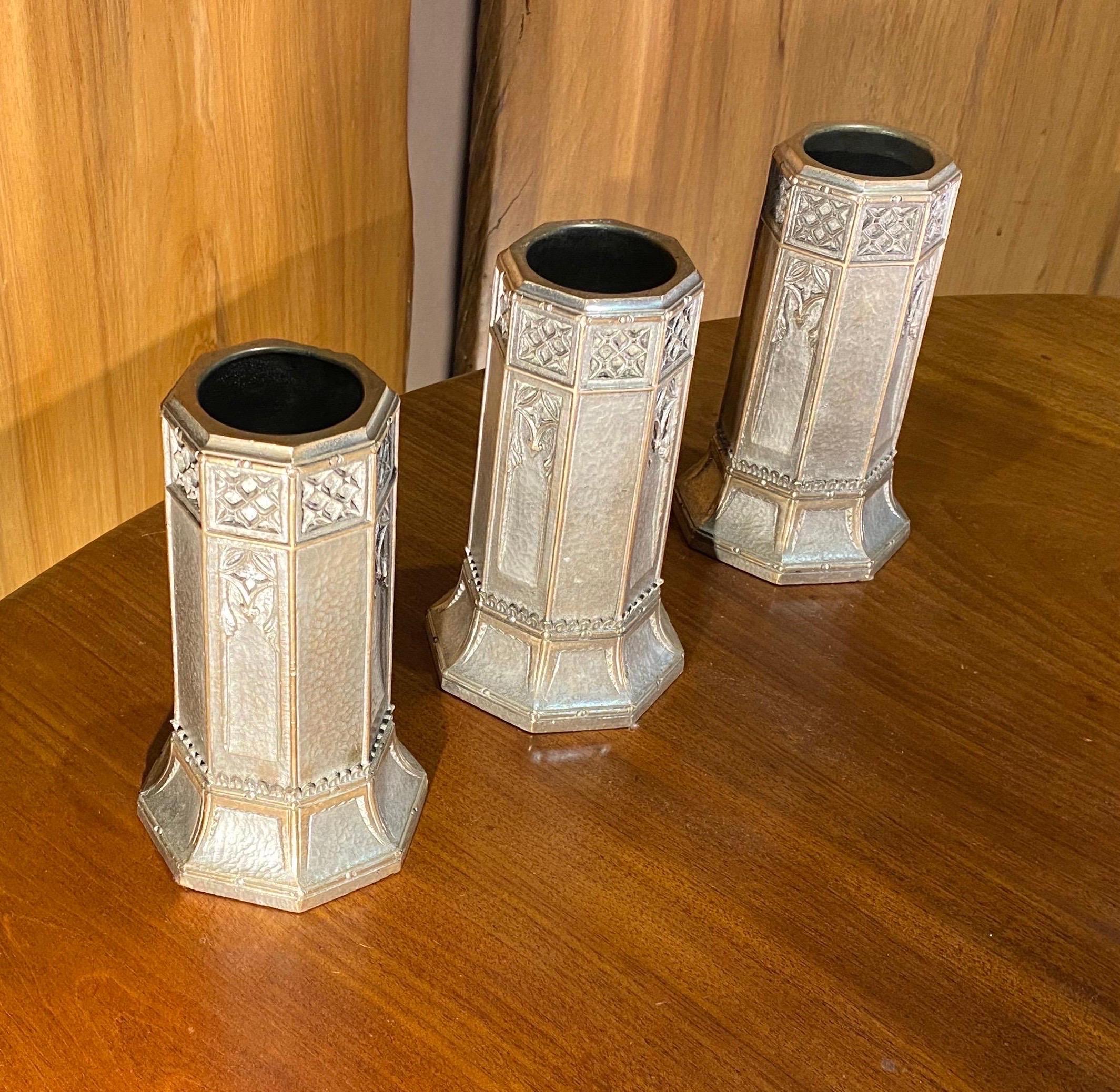 Set of 3 silvered bronze bud vases from the late 19th- early 20th century.