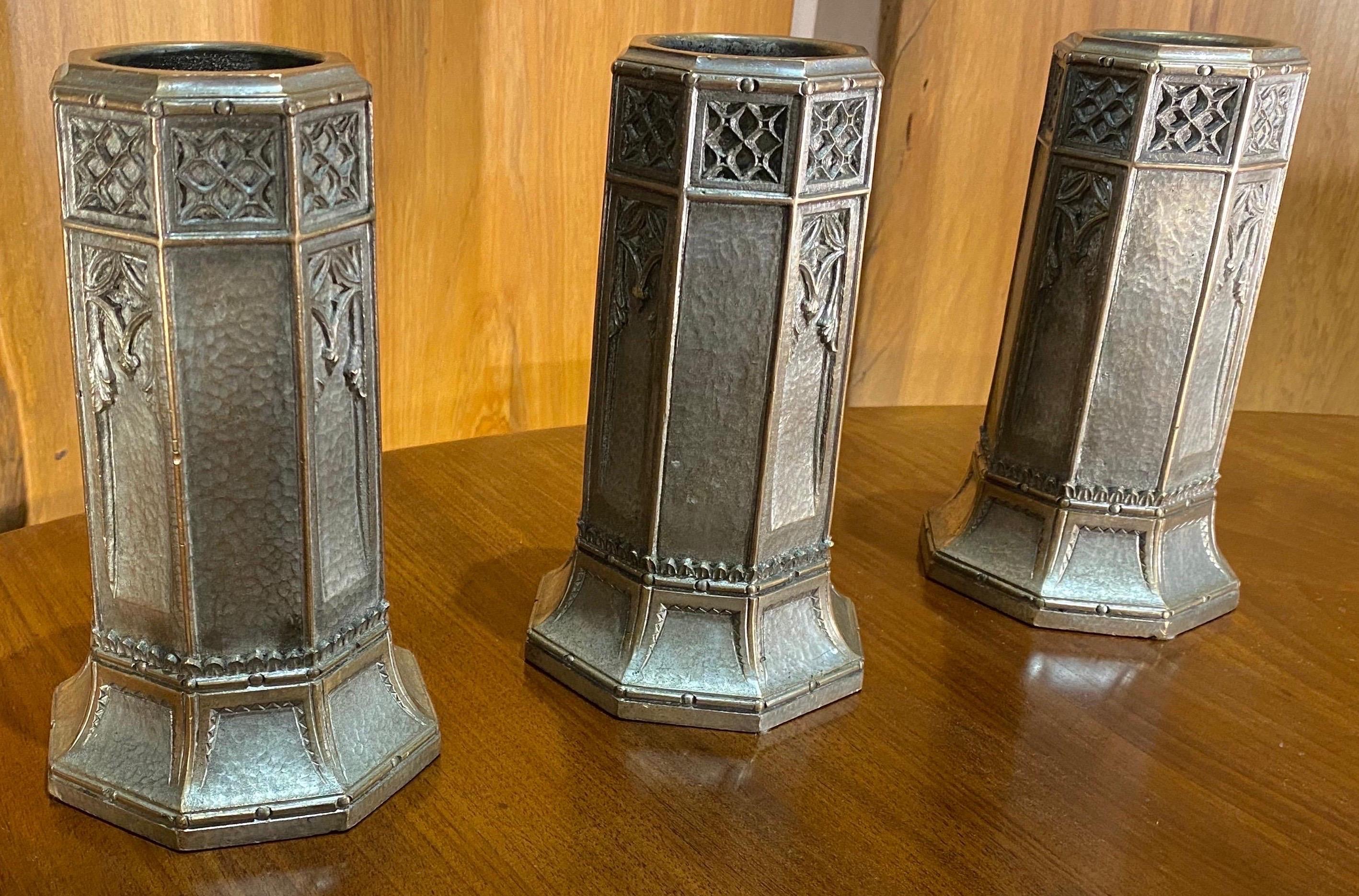 Set of 3 Silvered Bronze Bud Vases from the Late 19th-Early 20th Century For Sale 1