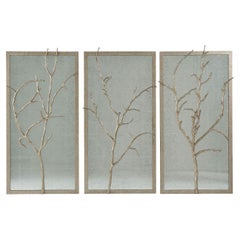 Set of 3 Silvered Metal and Wood Wall Panels