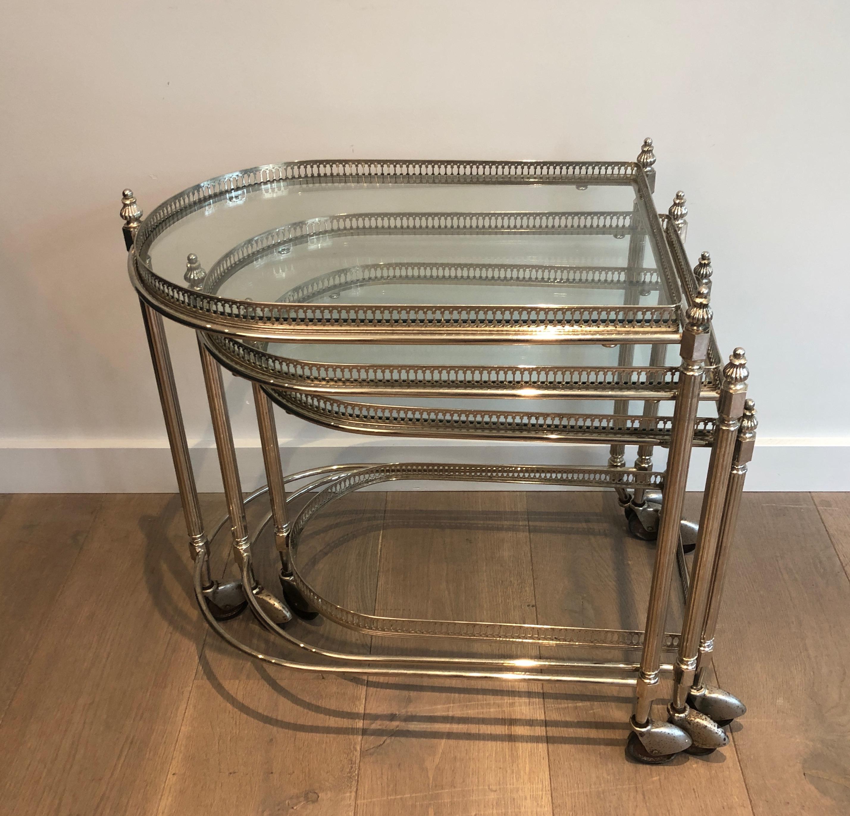 Set of 3 silvered on brass nesting drinks trolleys by Maison Baguès 3