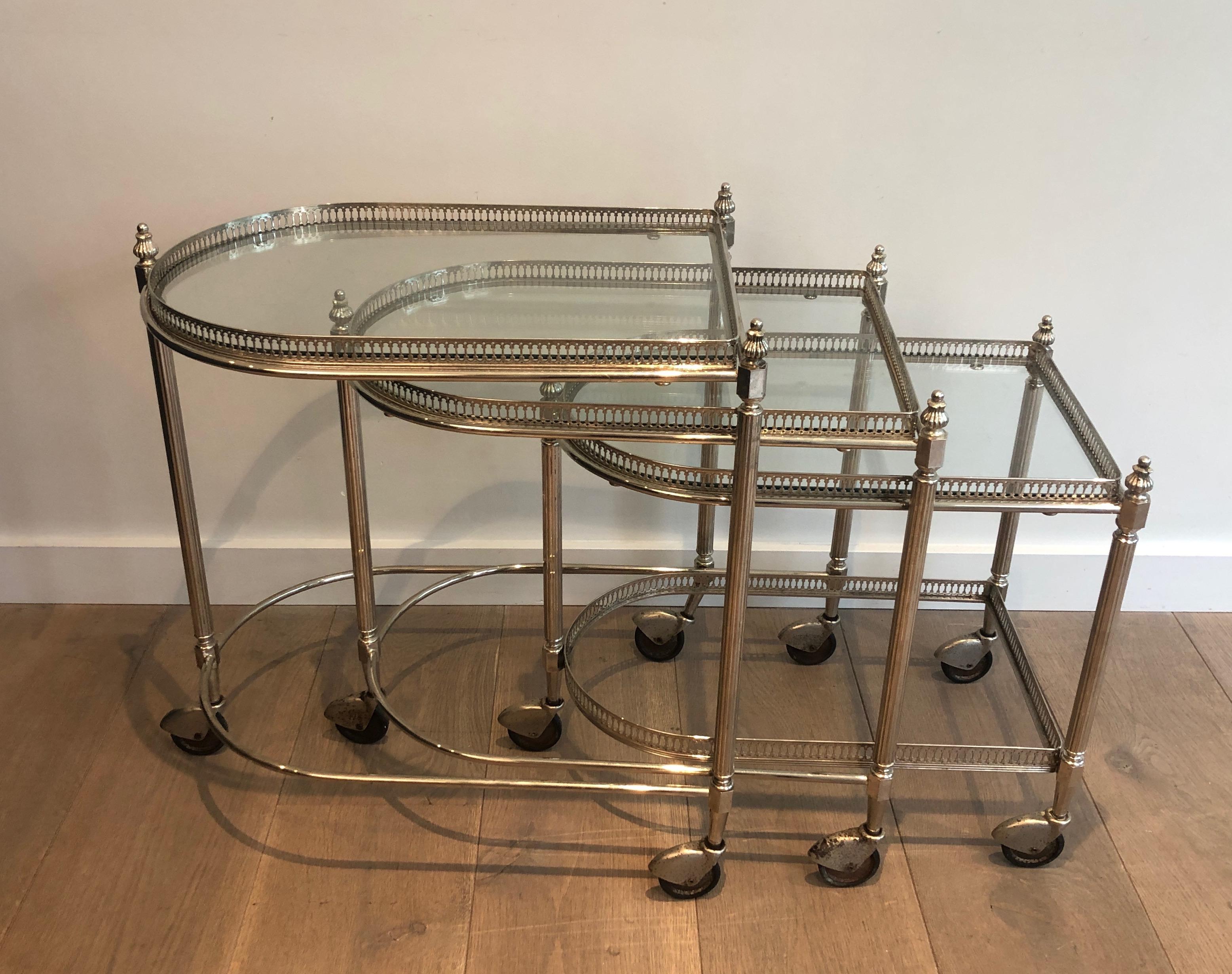 Set of 3 silvered on brass nesting drinks trolleys by Maison Baguès 4
