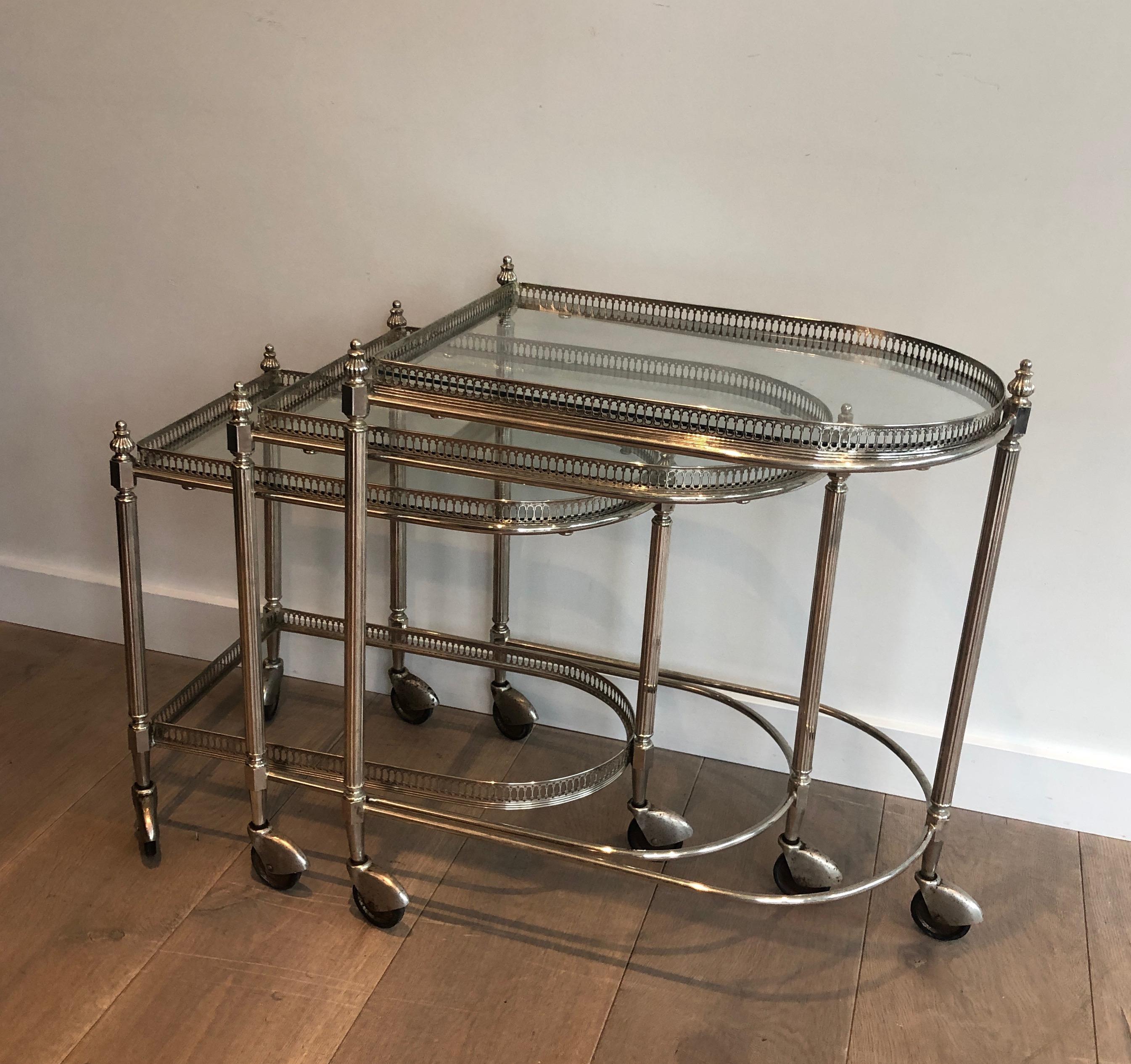 Set of 3 silvered on brass nesting drinks trolleys by Maison Baguès 6