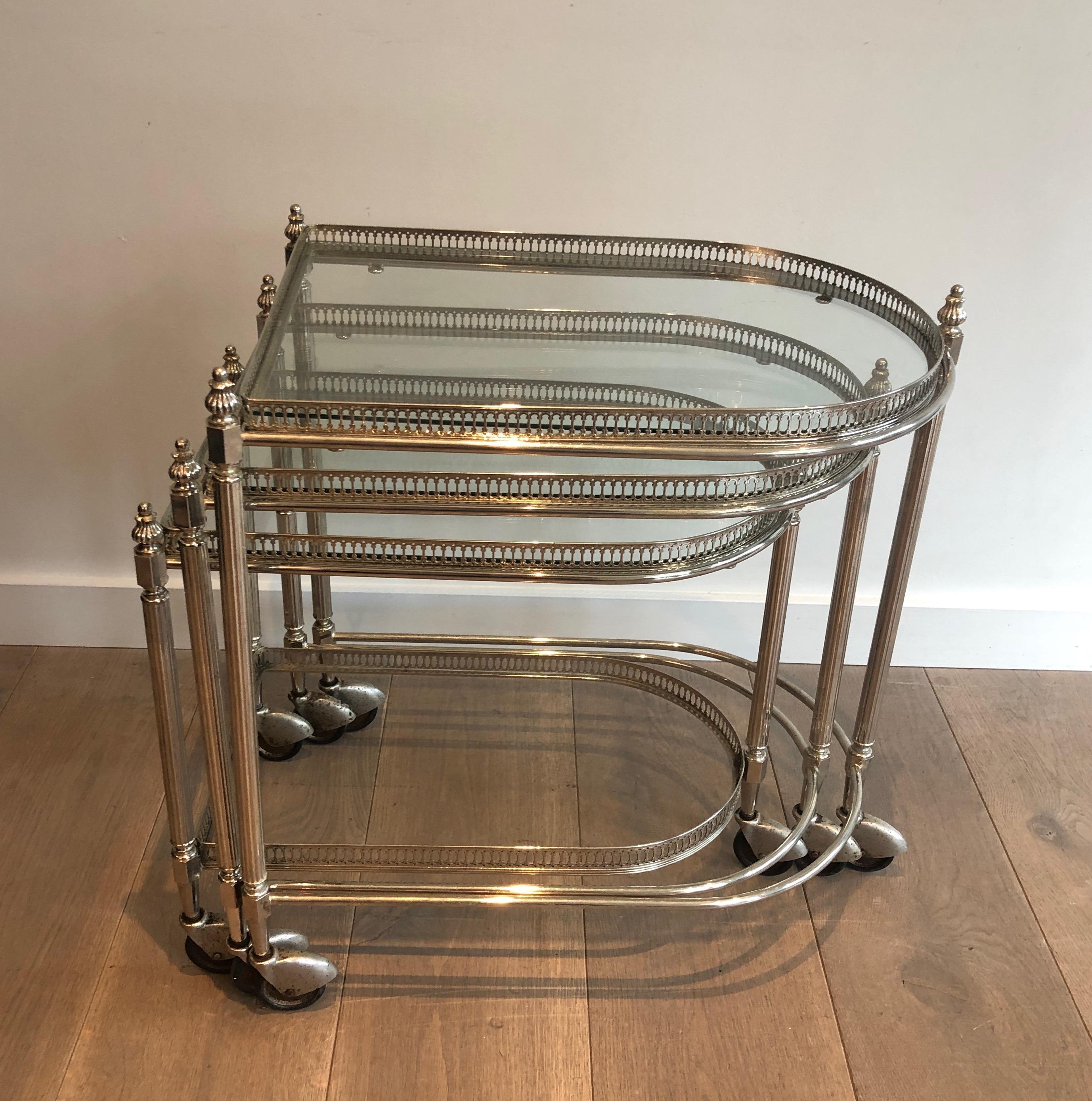 Set of 3 silvered on brass nesting drinks trolleys by Maison Baguès 8