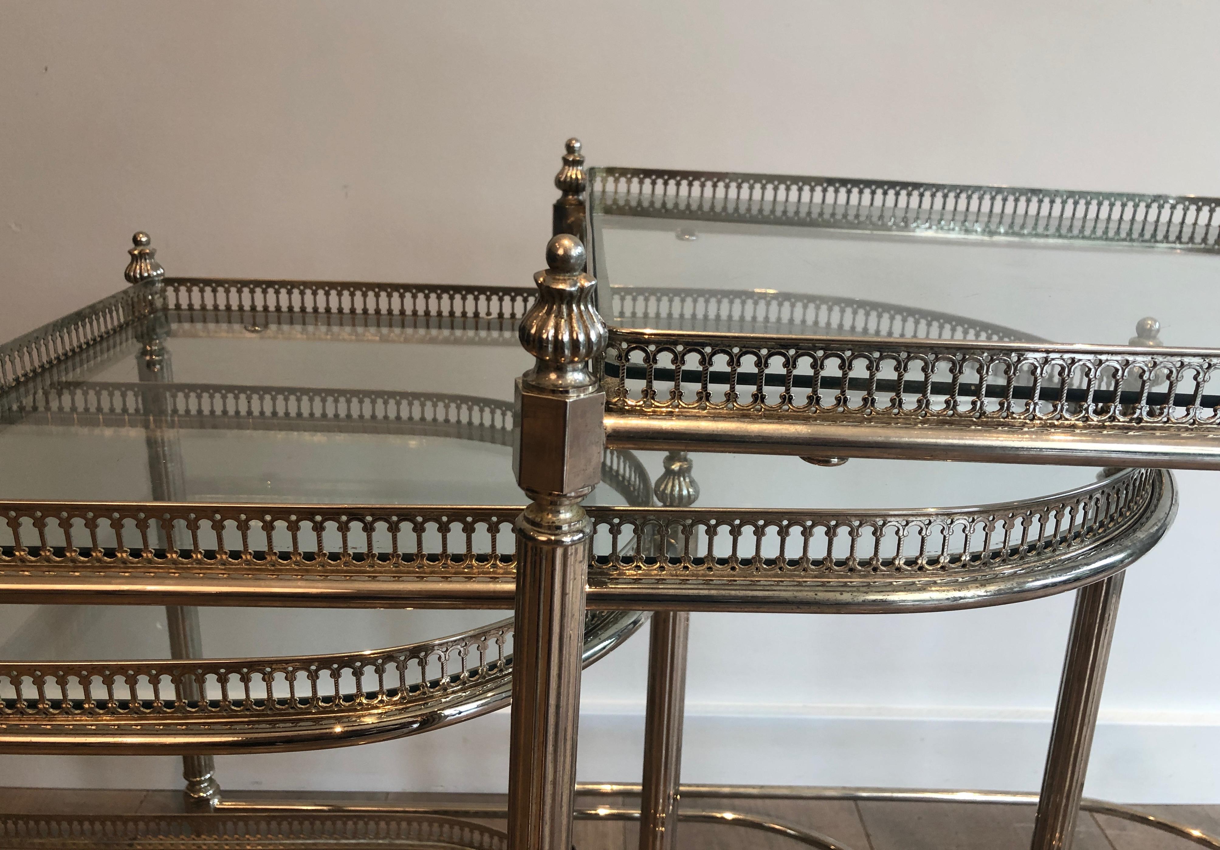 Set of 3 silvered on brass nesting drinks trolleys by Maison Baguès 10