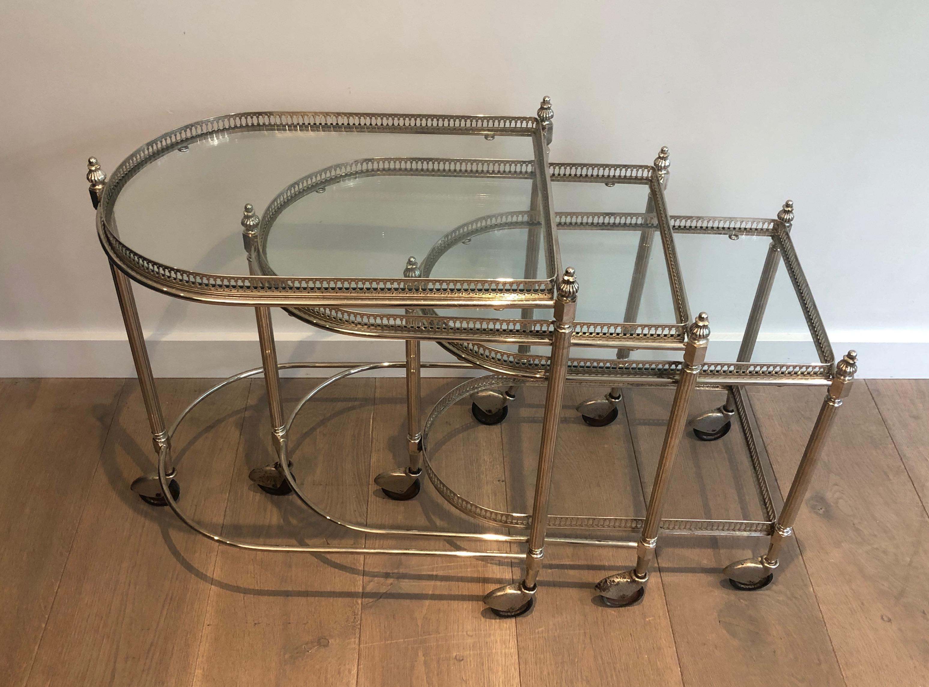 Set of 3 silvered on brass nesting drinks trolleys by Maison Baguès 11