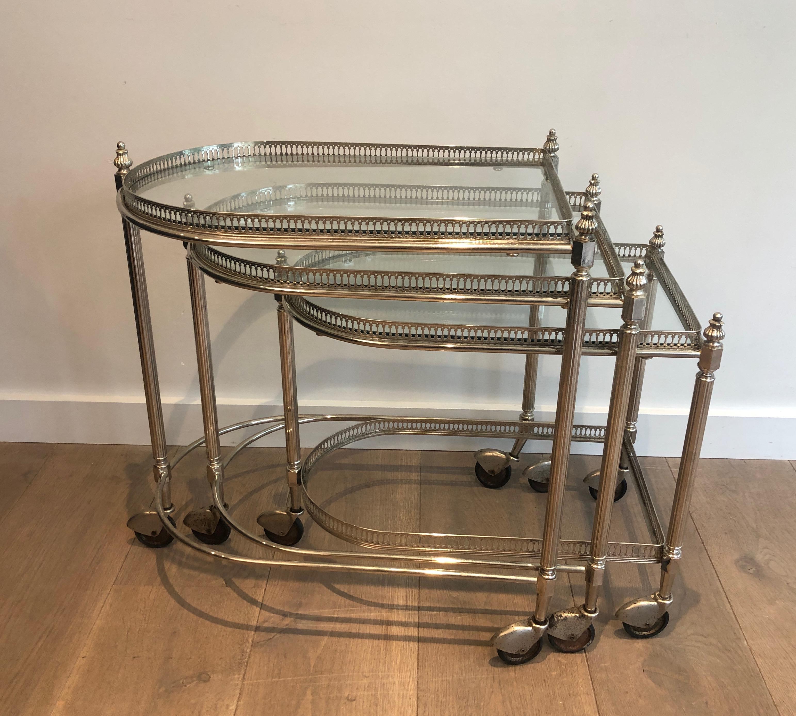 Set of 3 silvered on brass nesting drinks trolleys by Maison Baguès 12