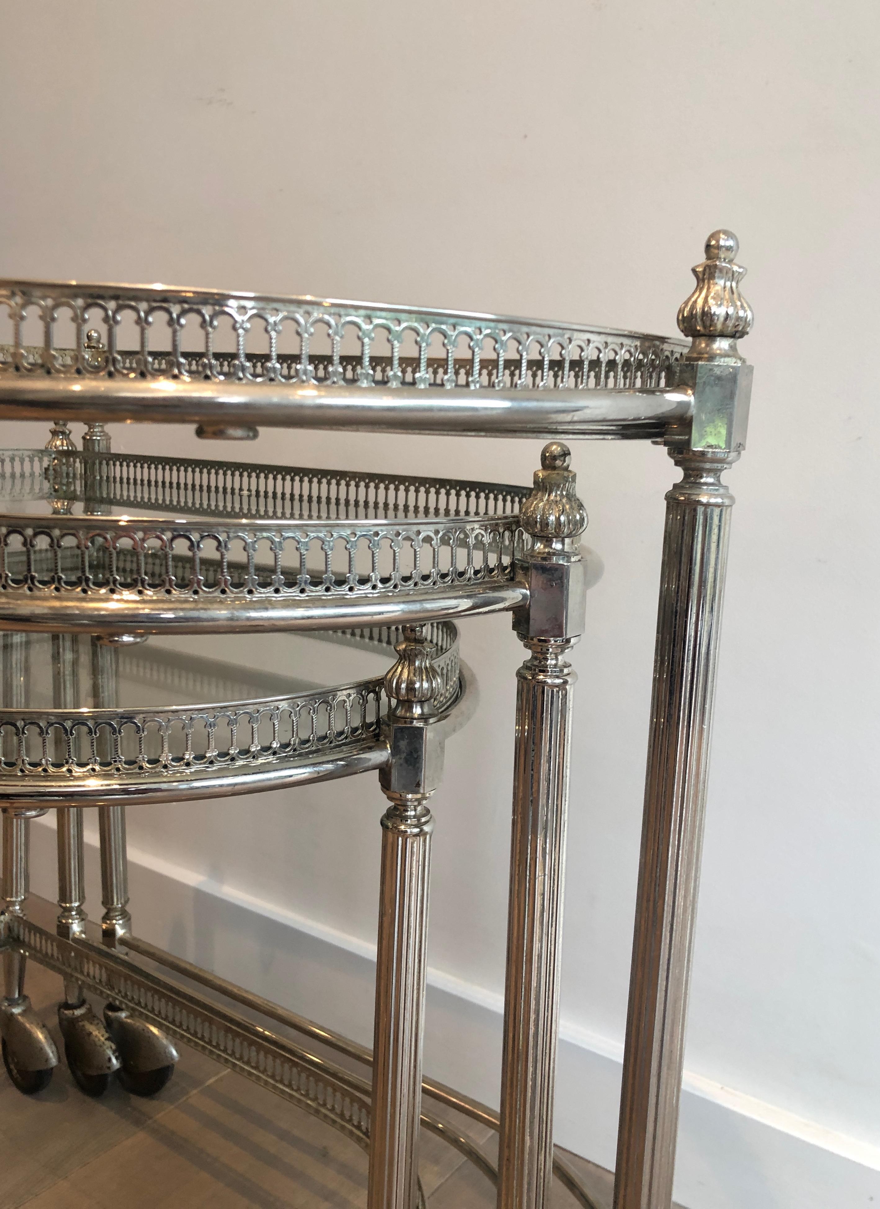 Mid-20th Century Set of 3 silvered on brass nesting drinks trolleys by Maison Baguès