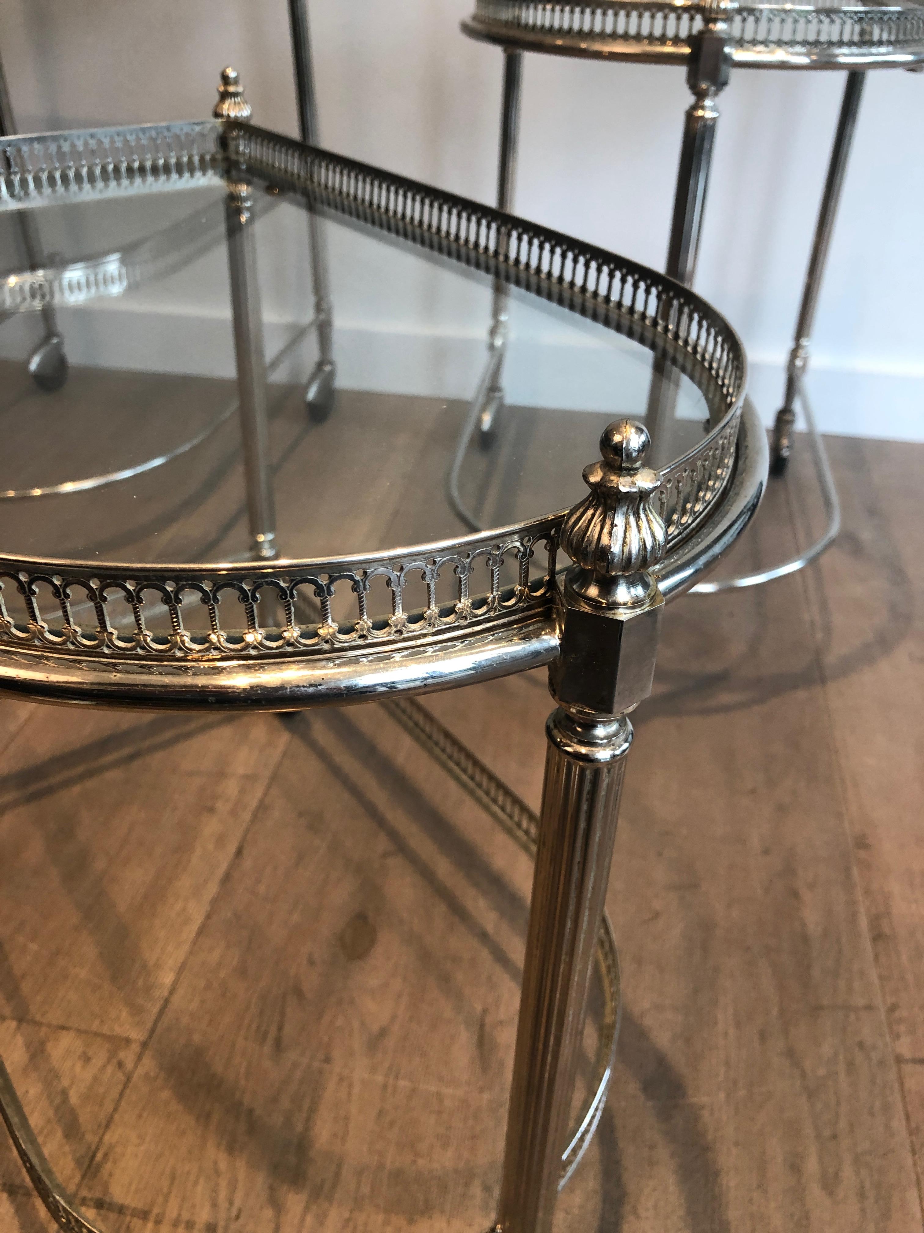 Brass Set of 3 silvered on brass nesting drinks trolleys by Maison Baguès