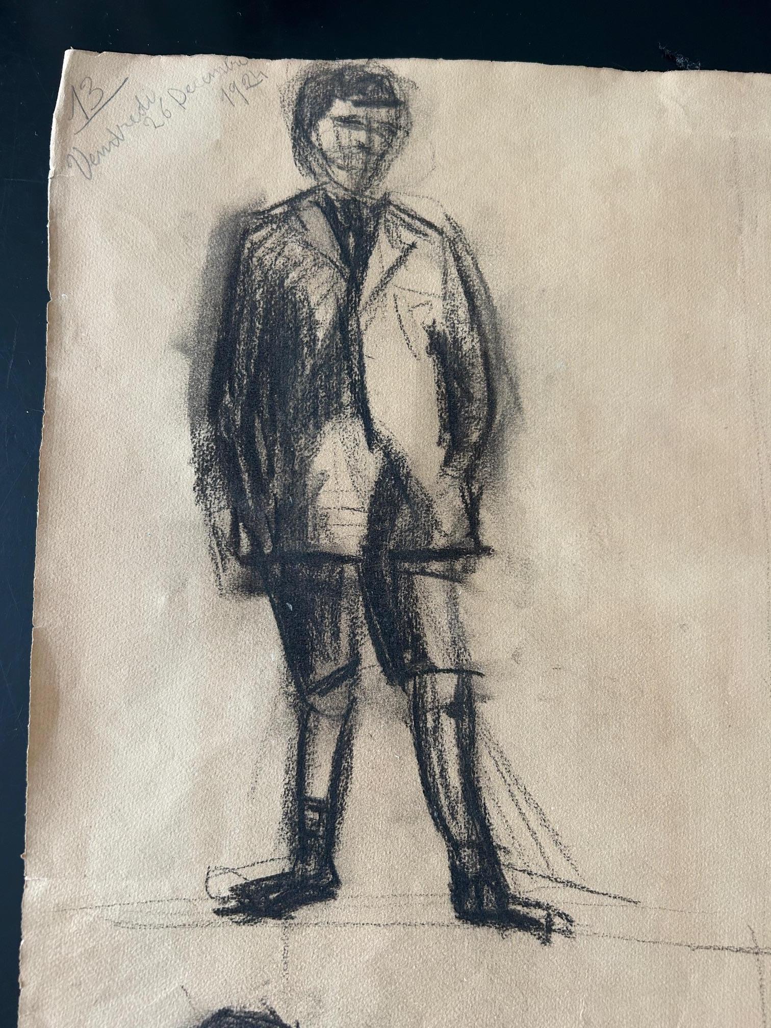 Set of 3 sketch boards of men , 1924 For Sale 5