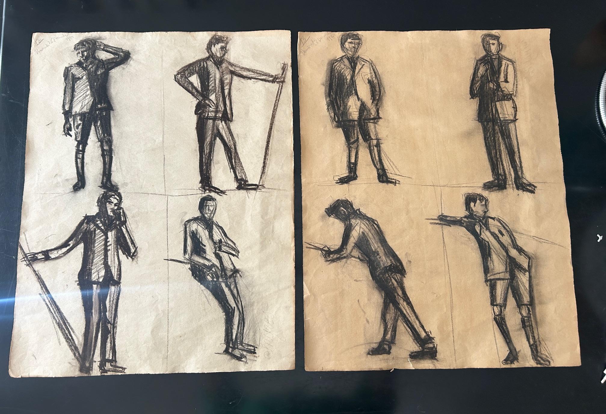 Set of 3 sketch boards of men , 1924 For Sale 10