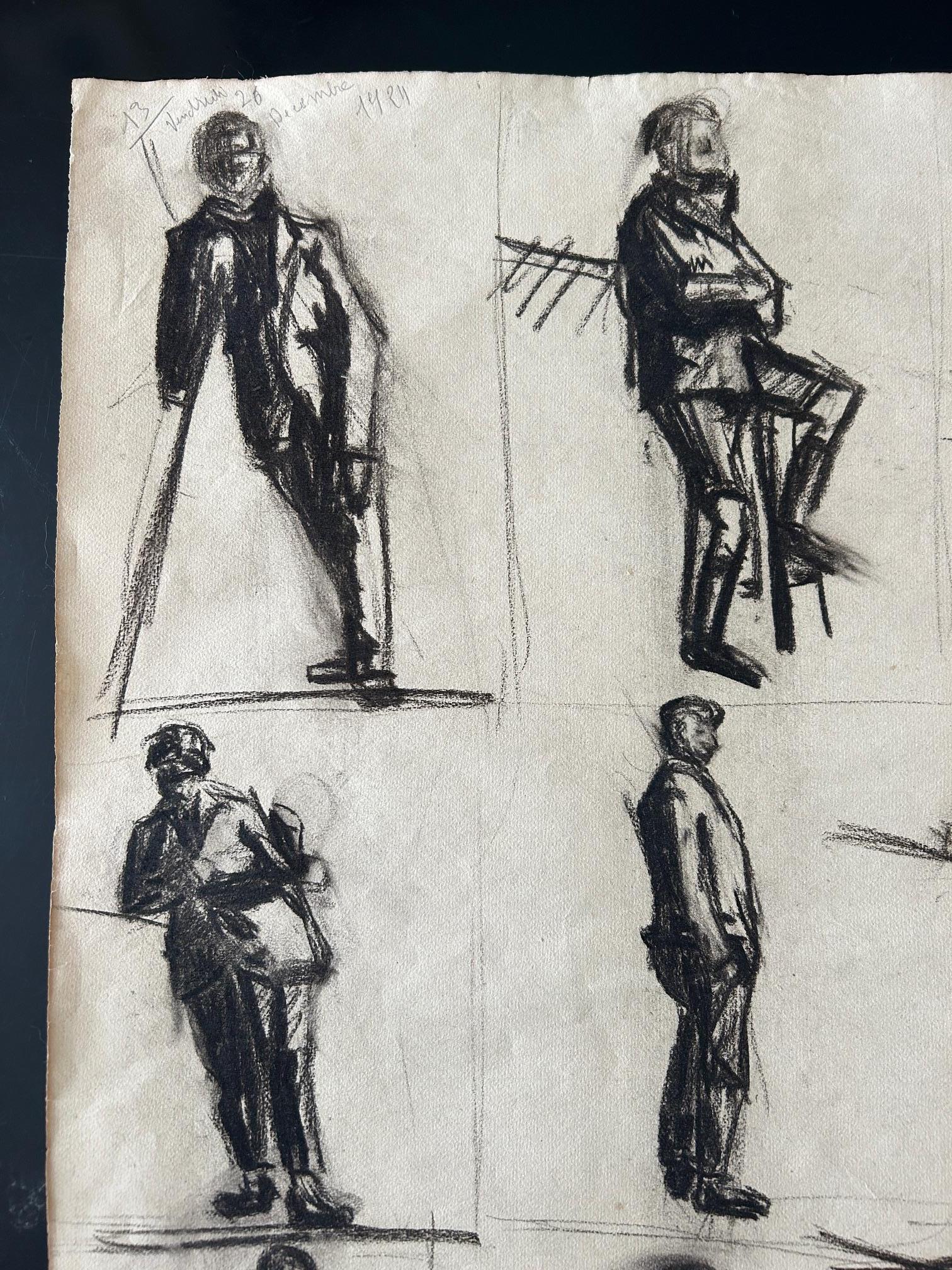 Early 20th Century Set of 3 sketch boards of men , 1924 For Sale