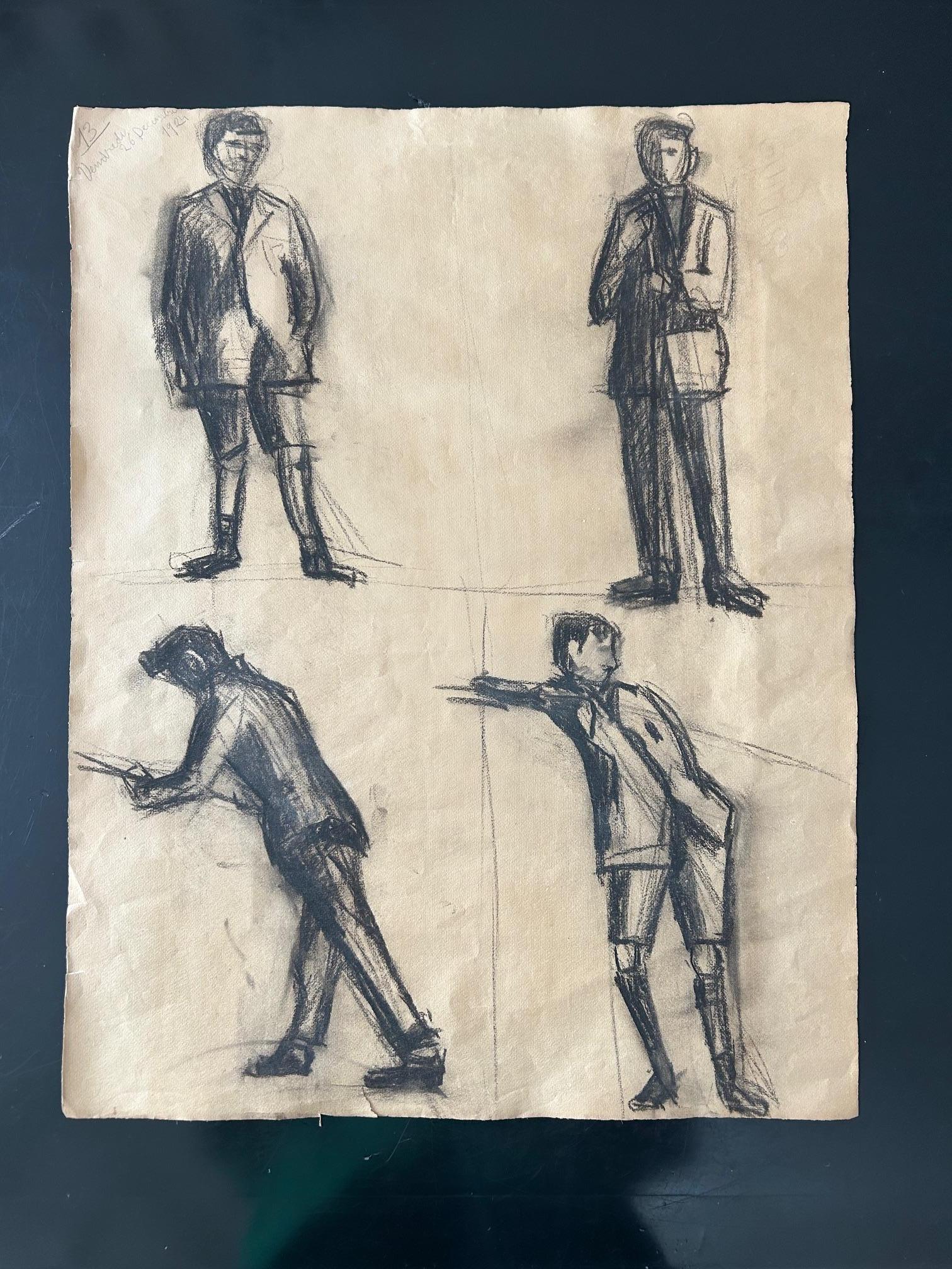 Set of 3 sketch boards of men , 1924 For Sale 1