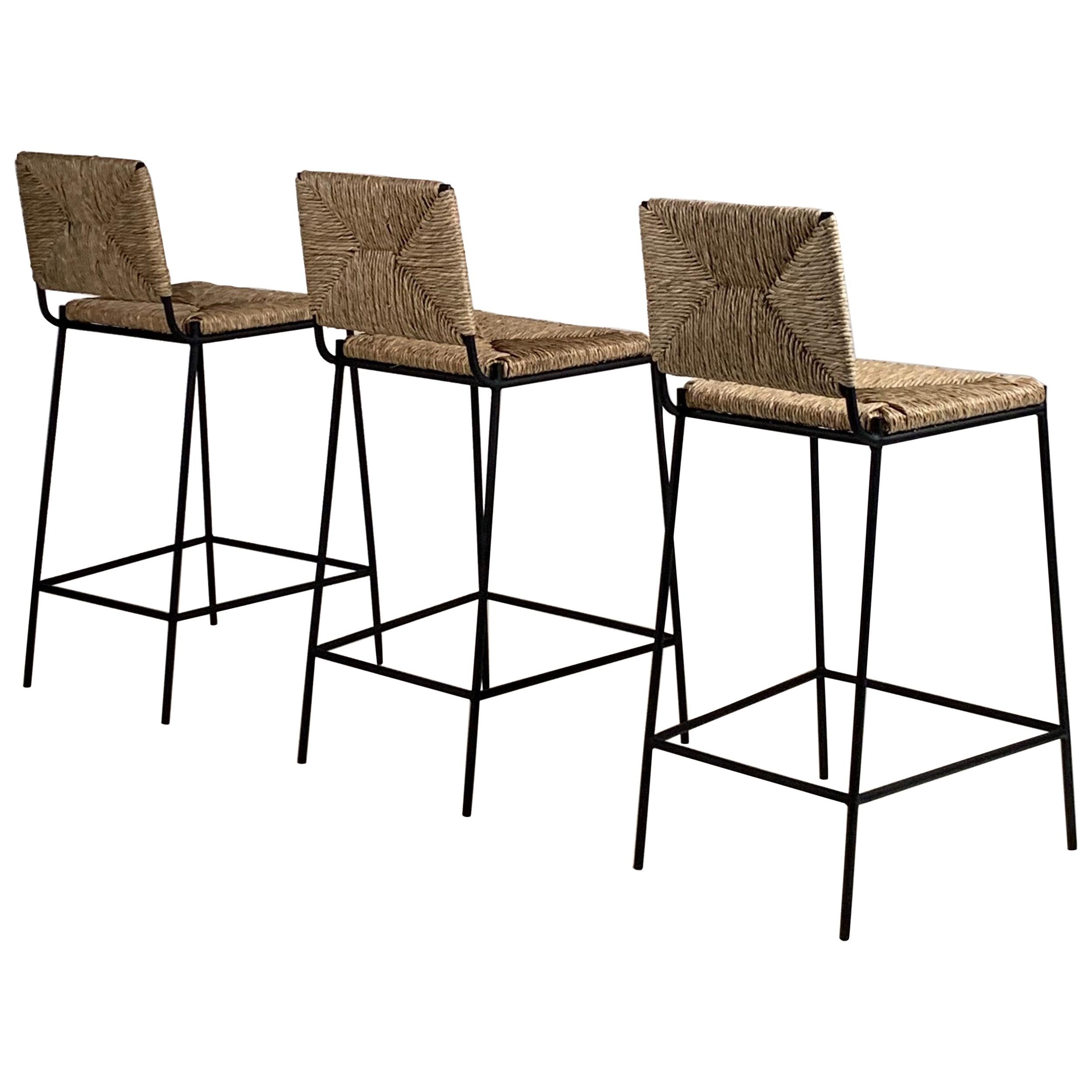 Set of 3 Slender 'Campagne' Counter Stools by Design Frères For Sale