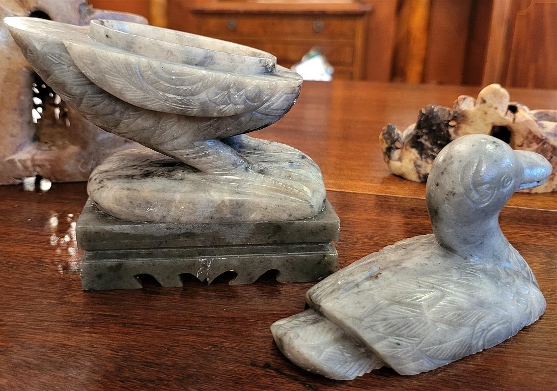 Set of 3 Small Chinese Carved Soapstone Sculptures For Sale 3