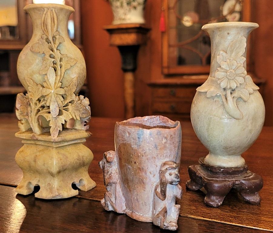 Chinese Export Set of 3 Small Chinese Carved Soapstone Vessels