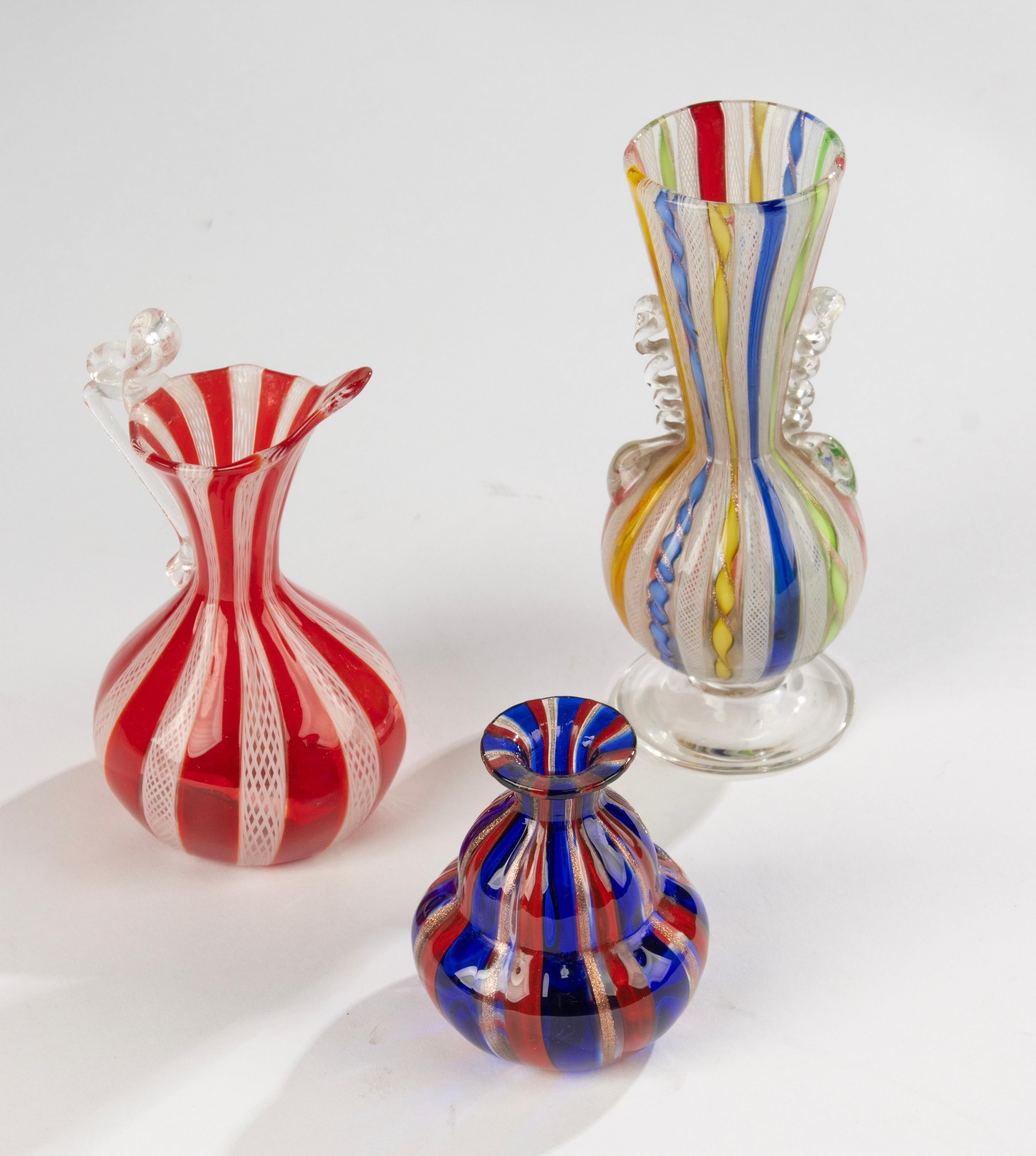 Set of 3 Small Colorful Murano Glass Vases - Italy - Mid-20th Century in vendita 3