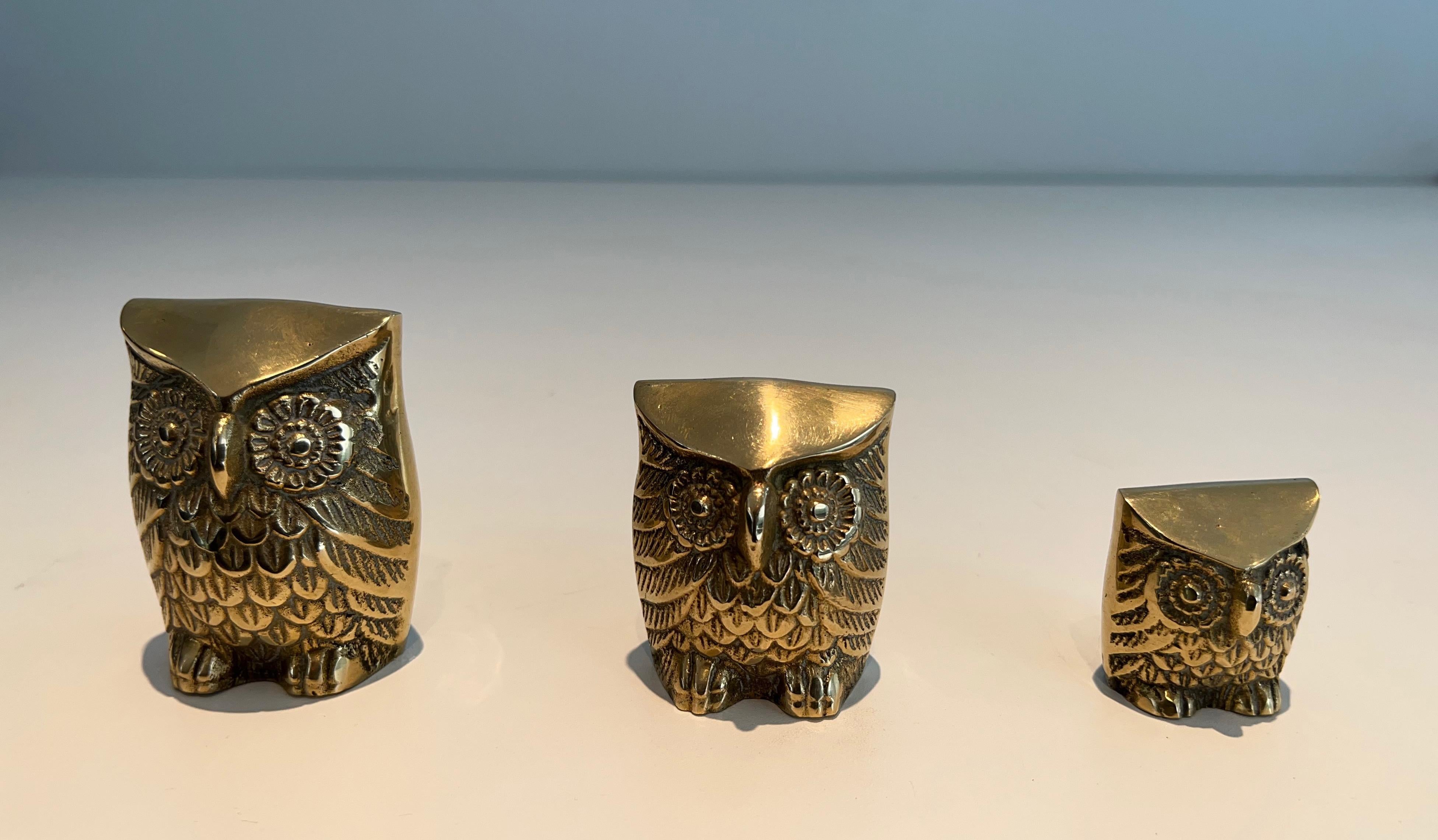Set di 3 piccoli gufi decorativi in ottone in vendita 5