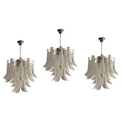 Set of 3 Small Eclectic White Murano Chandelier in Flamingo style
