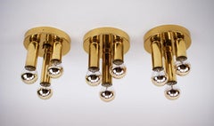 Set of 3 Small Elegant Ceiling Lamps with Three Lights, 1970s, Germany