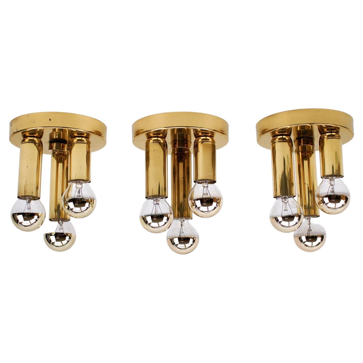 Set of 3 Small Elegant Ceiling Lamps with Three Lights, 1970s, Germany