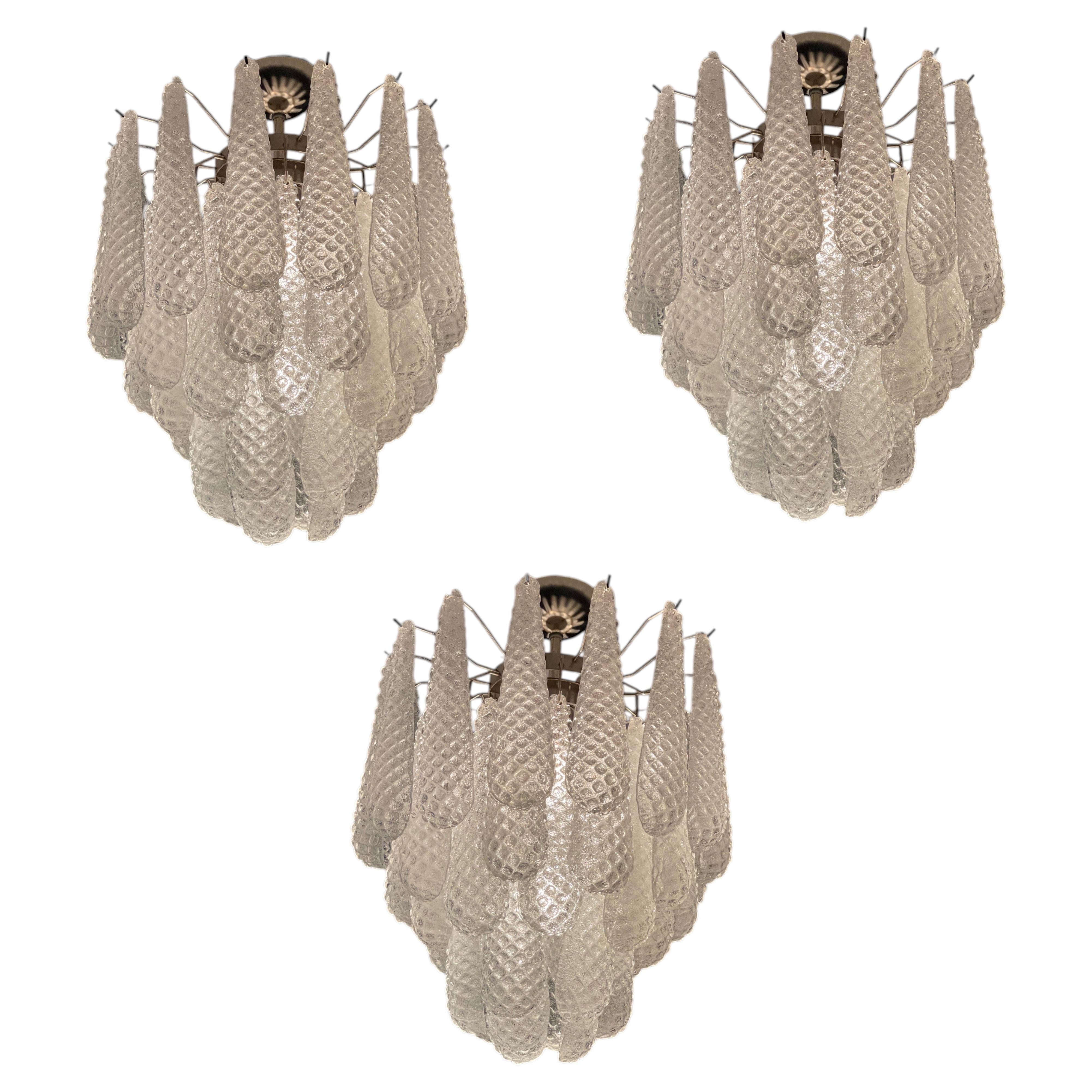 Set of 3 Small Elegant Short Murano Chandeliers • Murano Flush Mount •Drop 24.8”