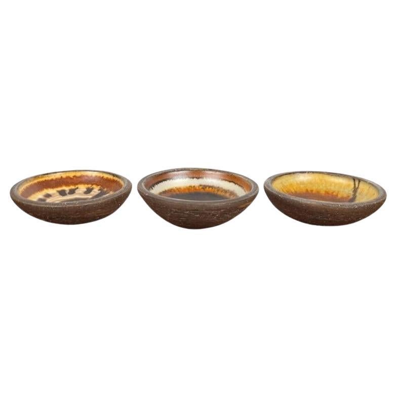 Ensemble de 3 petits bols en Studio Pottery danois du milieu du siècle par Lise Eder, 1960s