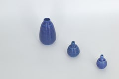Set of 3 Small Mid-Century Scandinavian Modern Collectible Blue Stoneware Vase