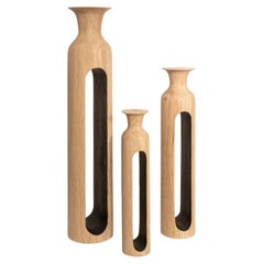 Set Of 3 Small Oak Bettoïa Vases by Alexandre Labruyère