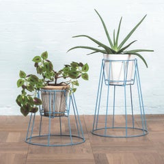Set of 3 Small Pigeon Blue Cibele Plant Stand by OK Design