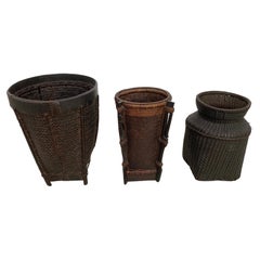 Set of 3 Small Rattan Baskets; Dayak Tribe Hand-Woven from Kalimantan, Borneo