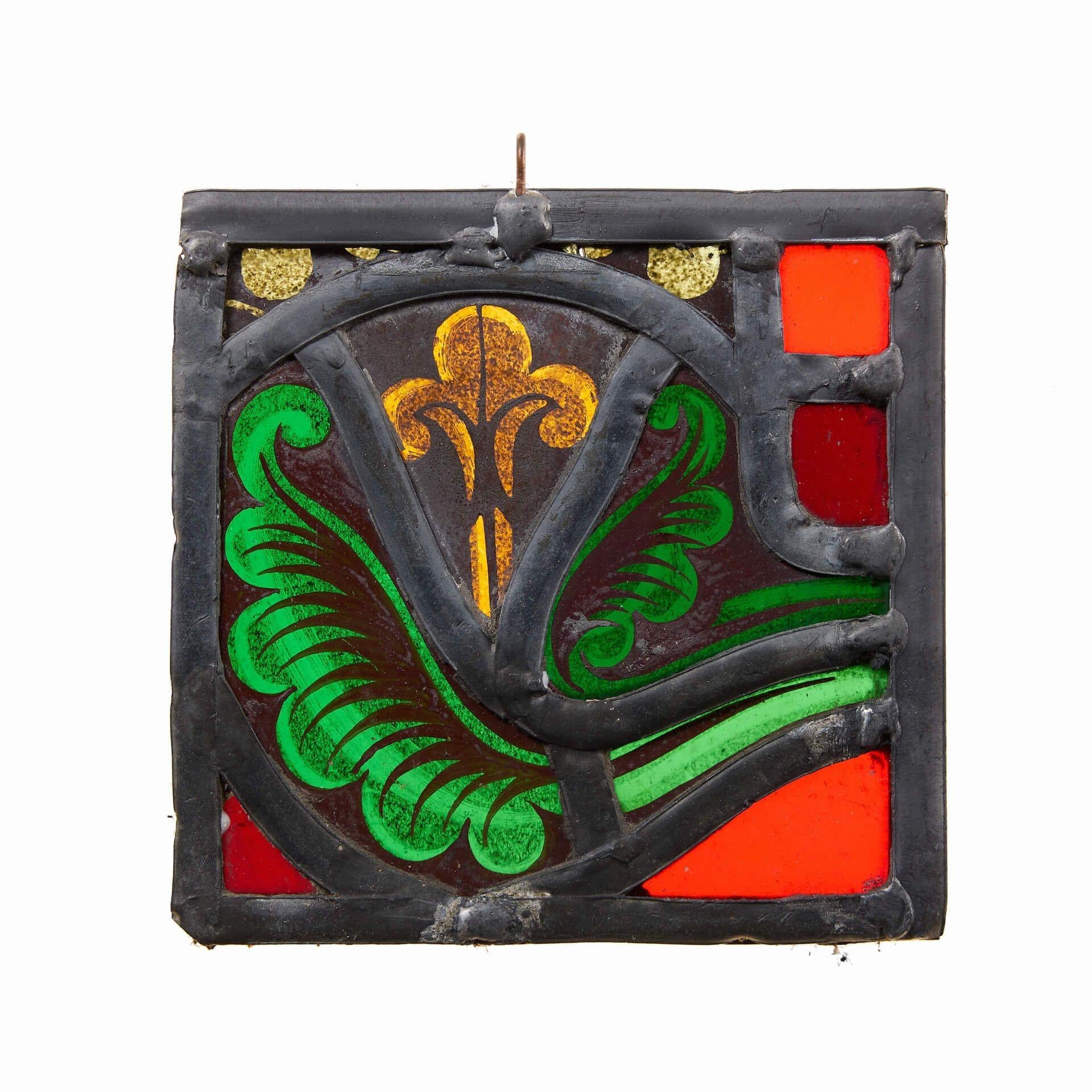 Victorian Set of 3 Small Reclaimed Leaded Glass Window Panels For Sale