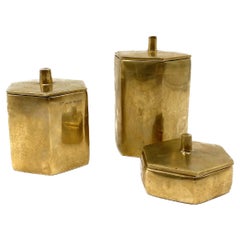 Set of 3 solid Brass boxes , De Falco Italy 1970s