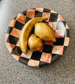 Vintage Brass Fruit Sculptures Set pf 3: Banana, Lemon, Peach, 1960s