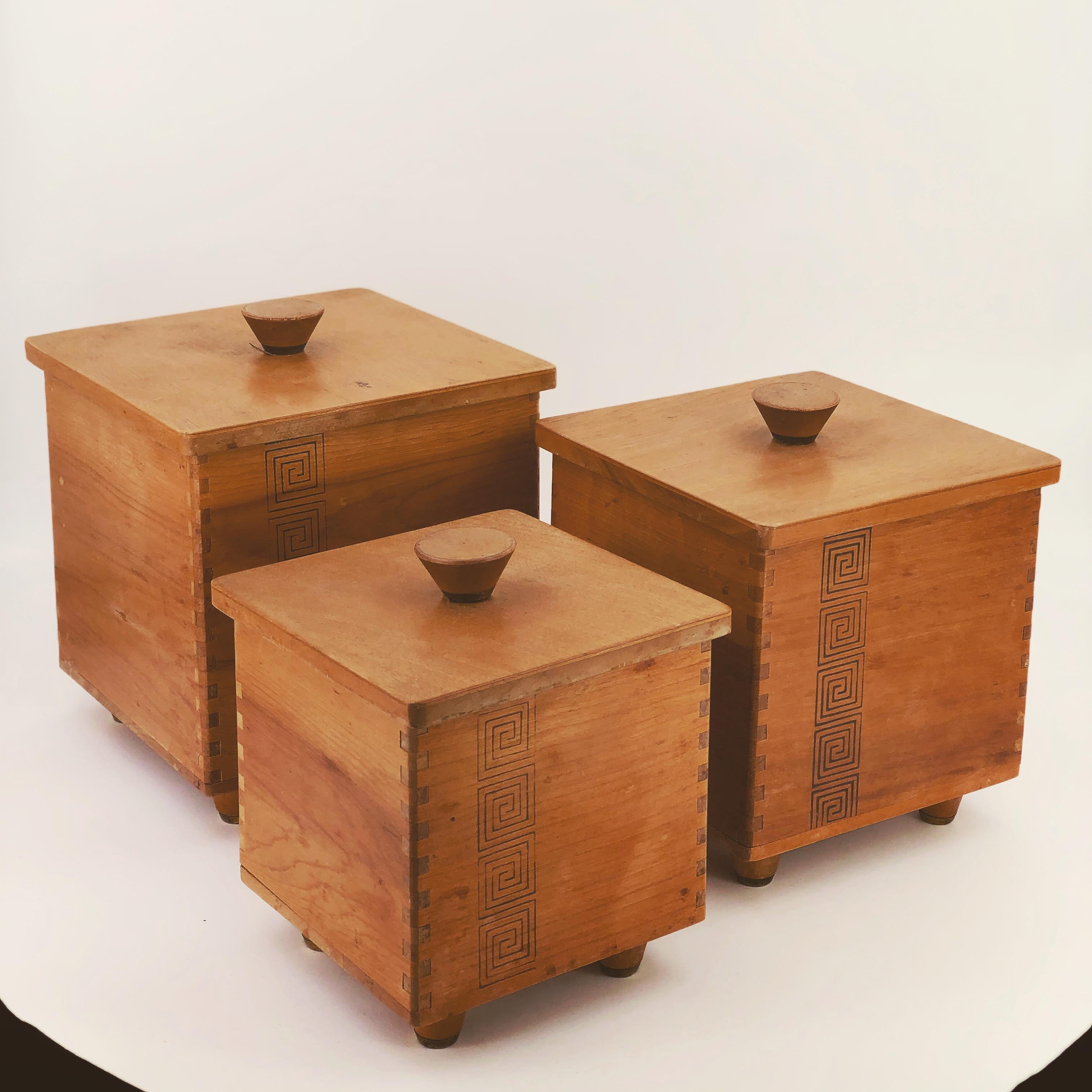 Set of 3 Solid Wood Midcentury Japanese Trinket Boxes 2