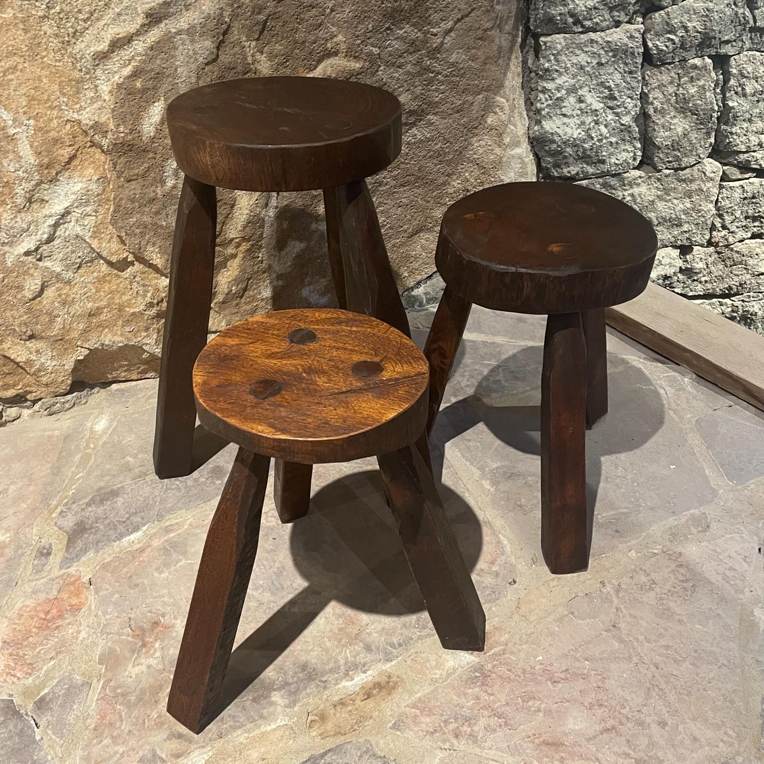 Mid-Century Modern  1950s Three Carved Wood Stools Style of Pierre Jeanneret
