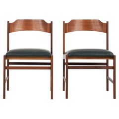 Set of 3 Solid Wooden Chairs with Dark Green Leatherette Upholstery, 1960s