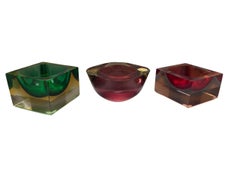 Juego de 3 cuencos de cristal de Murano Sommerso de Flavio Poli para Seguso, Italia, años 50