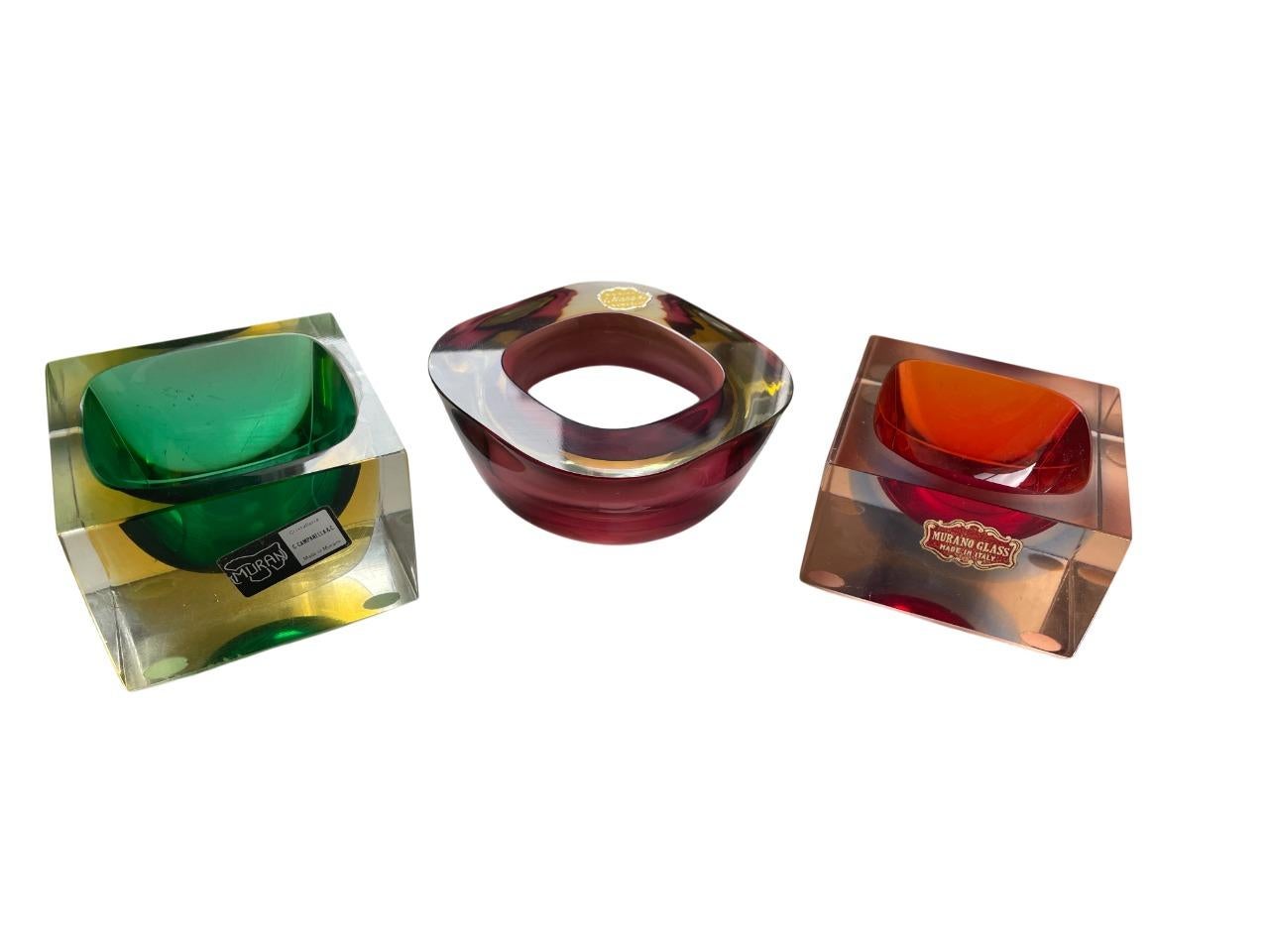 Set of 3 Sommerso Murano Glass Bowls by Flavio Poli for Seguso, Italy, 1950s (Moderne der Mitte des Jahrhunderts) im Angebot