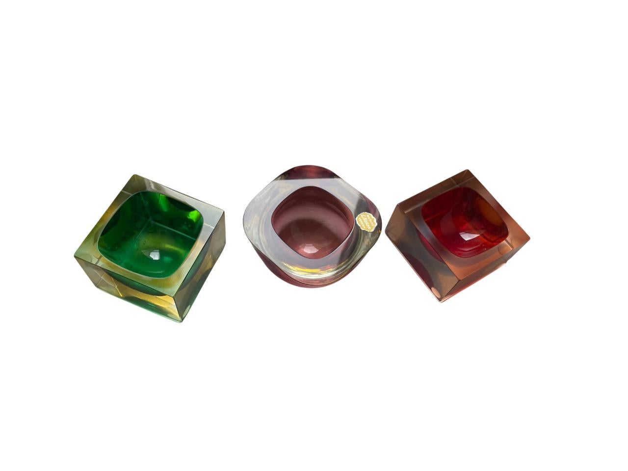 Set of 3 Sommerso Murano Glass Bowls by Flavio Poli for Seguso, Italy, 1950s (Italienisch) im Angebot