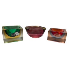 Set of 3 Sommerso Murano Glass Bowls by Flavio Poli for Seguso, Italy, 1950s