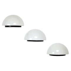 Set of 3 Space Age Black Metal and Opaline Glass Wall Light, Netherlands, 1970