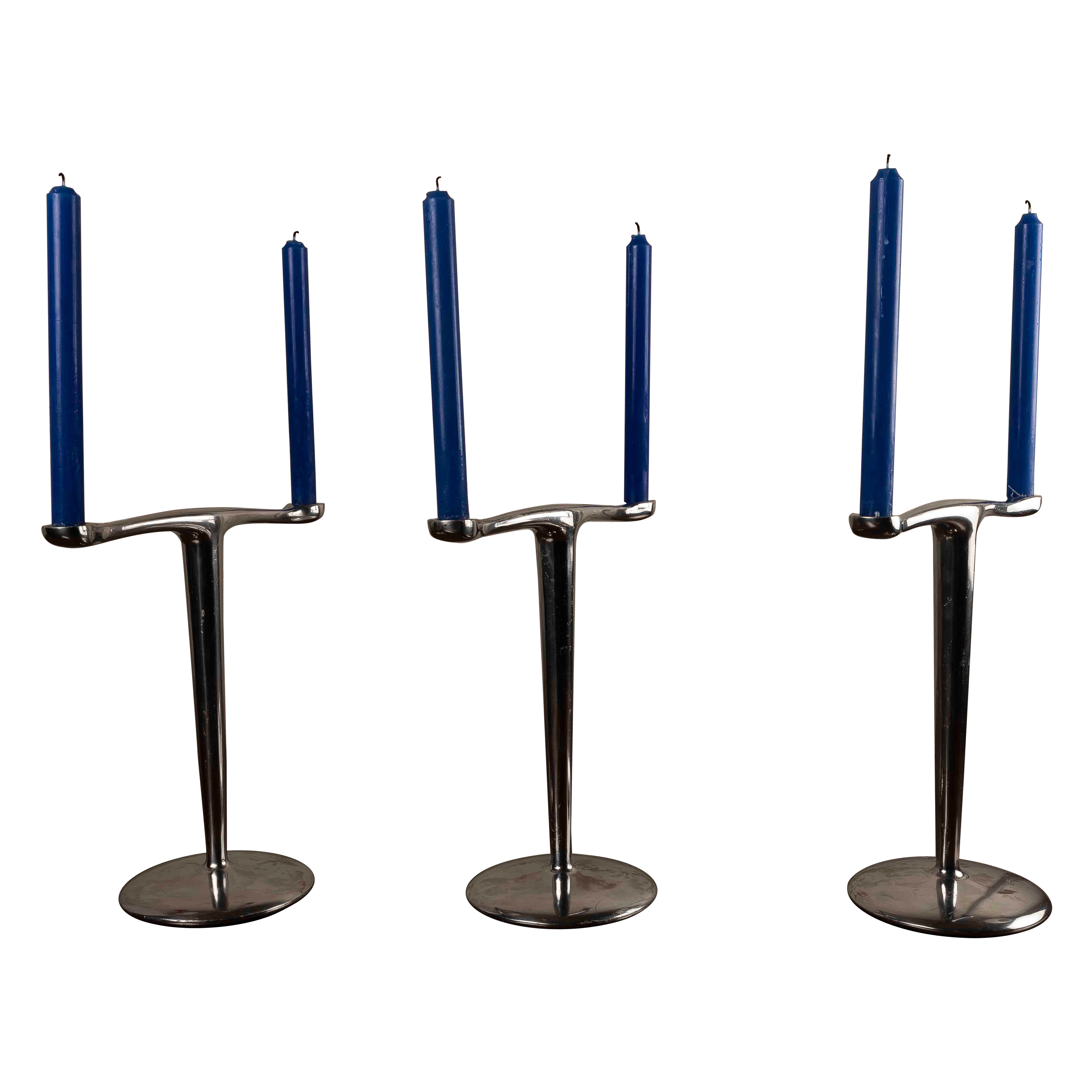 Set of 3 Space Age Candleholders made of Aluminium