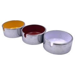 Set of 3 Space Age Chrome & Melamine Ashtrays by Isamu Kenmochi Japan