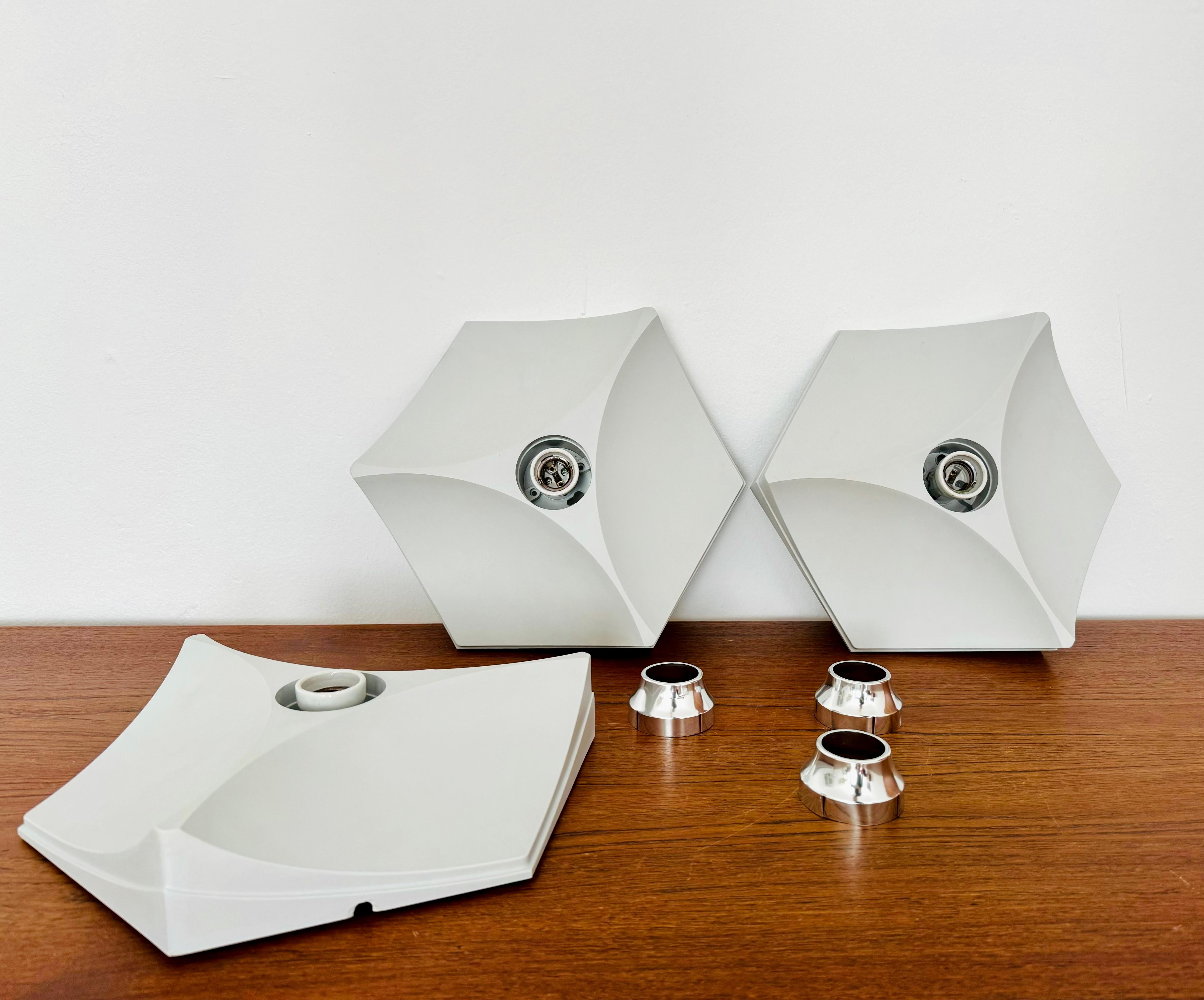 Set of 3 Space Age Plastic Wall or Flush Lamp by Hoffmeister Leuchten For Sale 7