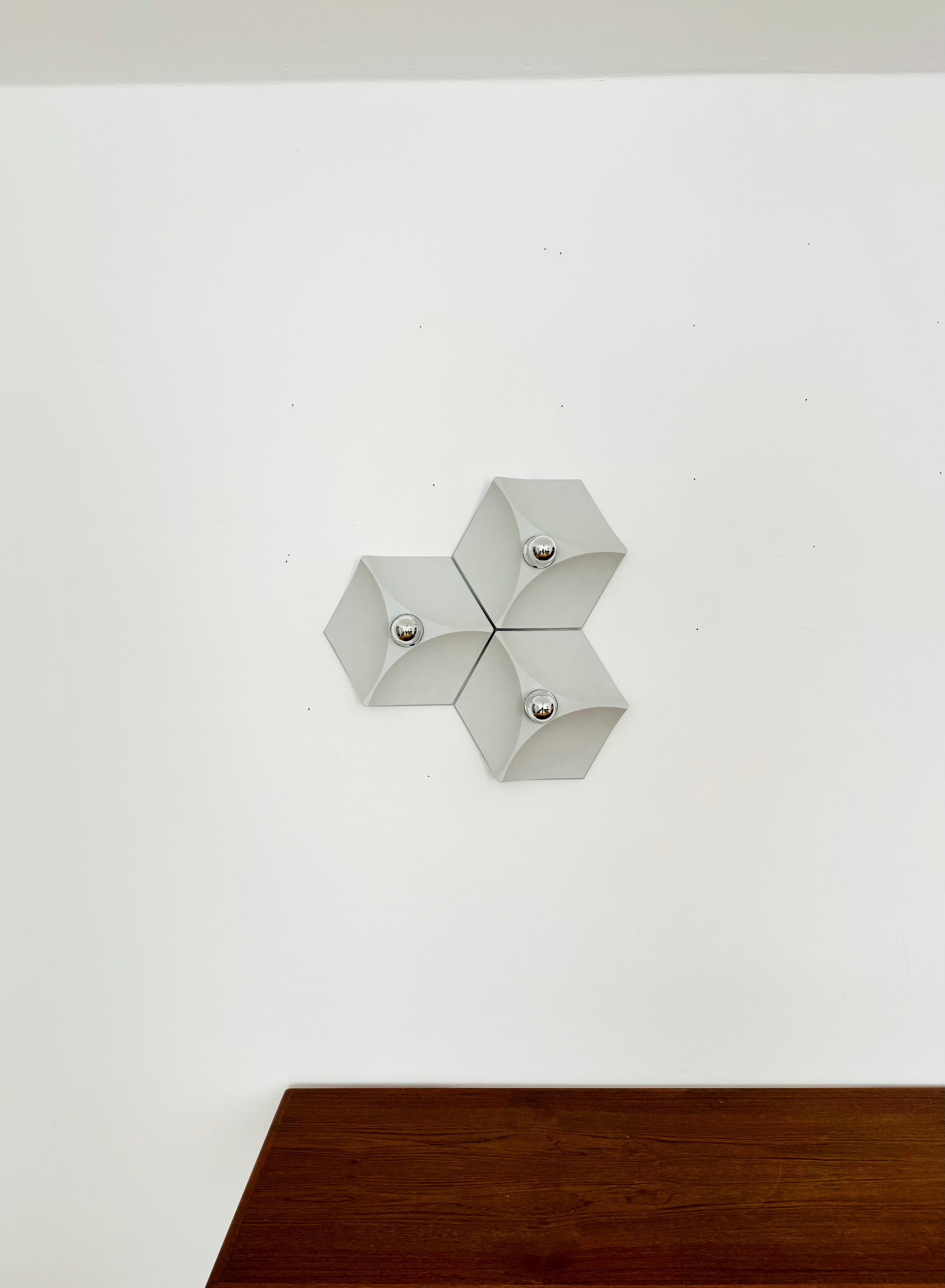 Mid-Century Modern Set of 3 Space Age Plastic Wall or Flush Lamp by Hoffmeister Leuchten For Sale